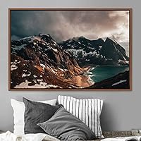 Framed Canvas Wall Art Calming Waters Aerial Cool Lake Landscape Multicolor Photography Realism Relax/Calm - 16x24 inches