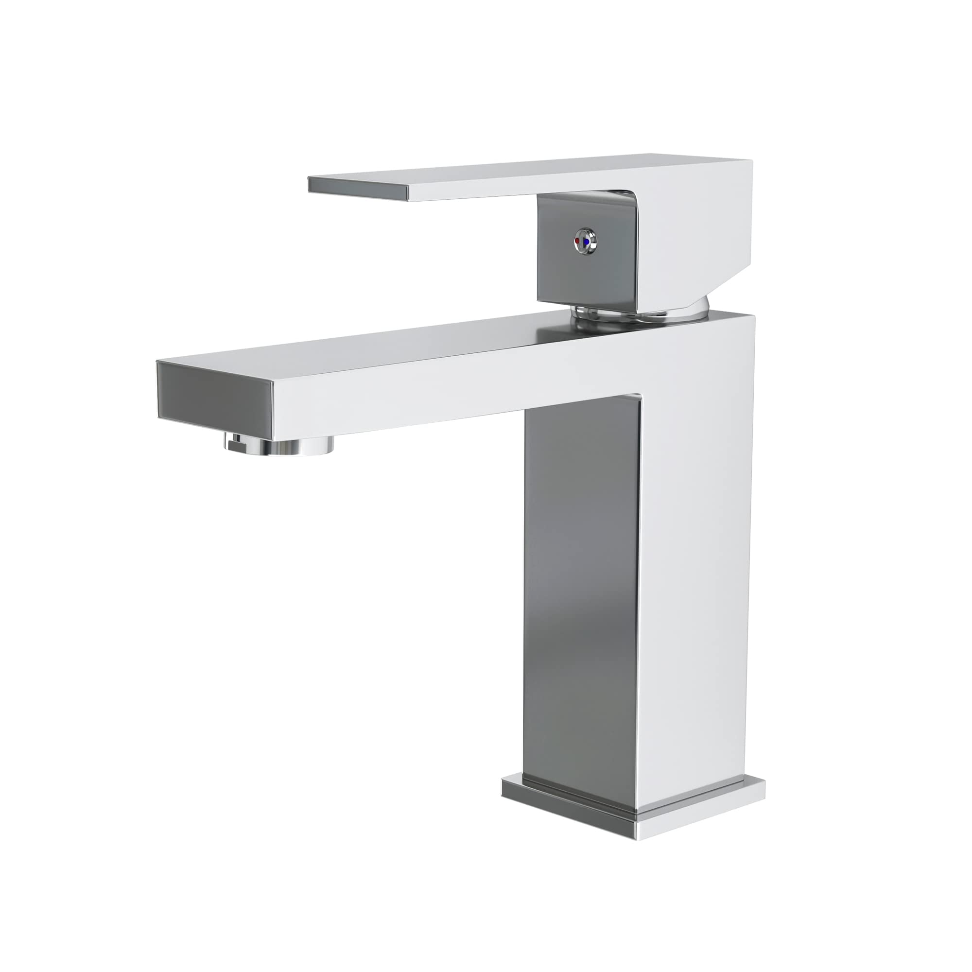 Brass Bathroom Faucet for Sink in Chrome, Corrosion Resistance Single Hole Bathroom Faucet with Water Supply Lines, Single Lever Basin Mixer Tap with Rectangular Spout - AF30101CR