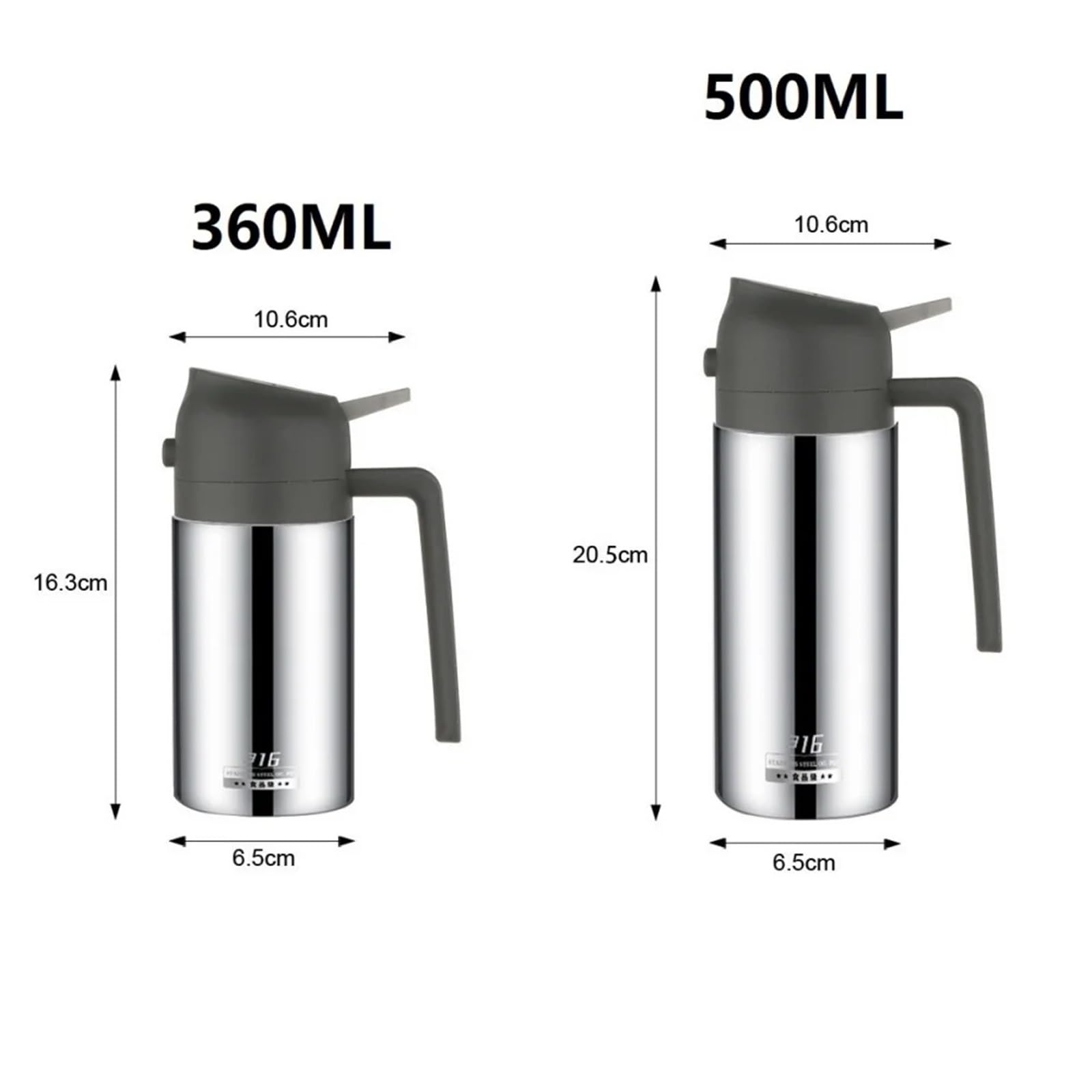 Botella de aceite de acero inoxidable Dispensador de aceite dos en uno, botella pulverizadora acero inoxidable, se puede rellenar con pulverizador portátil(500ML white)
