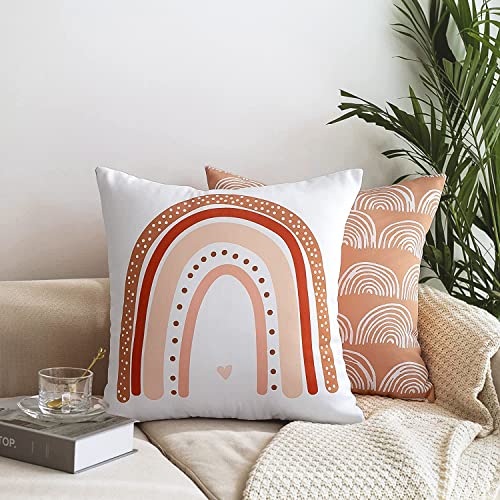 Juego de 2 fundas de almohada decorativas con diseño de arco iris, minimalistas, modernas, cuadradas para niños, decoración del hogar para habitación de niños, dormitorio, 45,7 x 45,7 cm, color marrón Cover