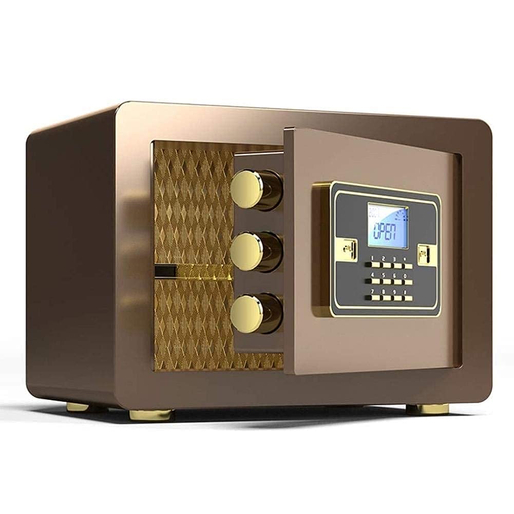 Caja Fuerte, Caja Fuerte Ignífuga E Impermeable, Caja Fuerte para El Hogar, Caja De Seguridad, Caja Fuerte Digital, Caja Fuerte De Acero/Caja Fuerte Color Oro Café,