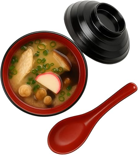 JapanBargain, Tazón de sopa de estilo japonés con tapa y cuchara, cuenco de sopa Miso, cuenco de arroz, cuenco de postre para aperitivos, color