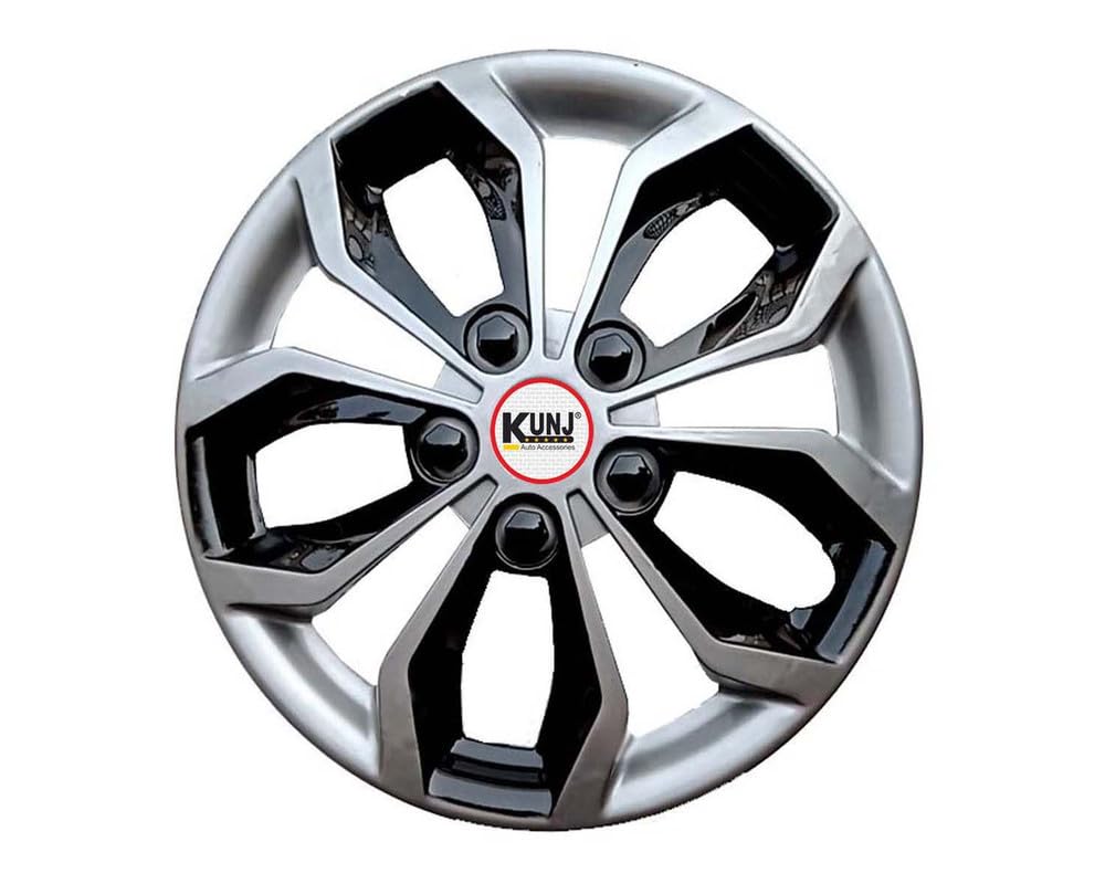 Kunj Autotech 14 Inch Double Silver Black Color Universal Model Car Wheel Cap Cover Press Fitting Set of 4 Pieces