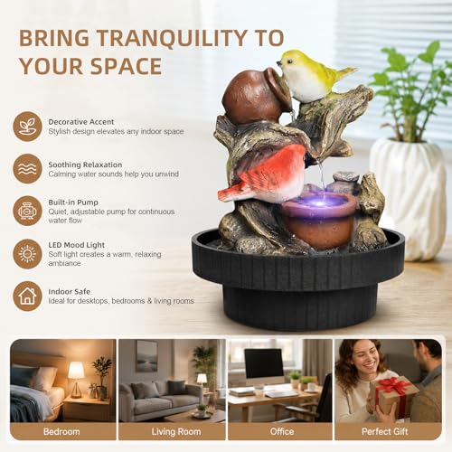 Ferrisland Indoor Tabletop Water Fountain, Desktop & Table Waterfall Fountains, Relaxation Fengshui Home Decor with LED Light for Home Office Bedroom House Warming Gift Idea