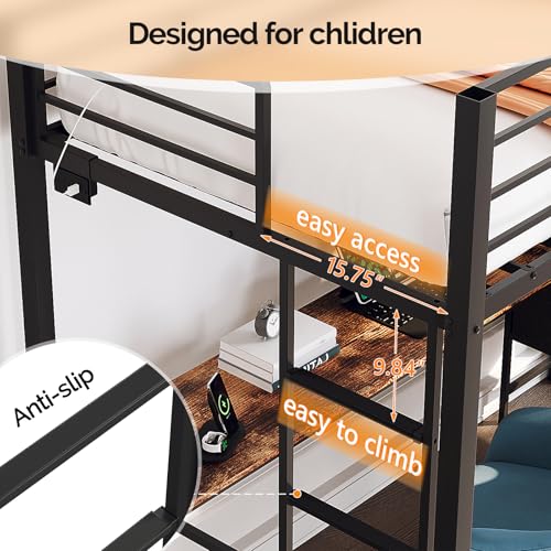 Image of VINGLI Full Loft Bed 15 Inch Extra Tall Safety Guardrail, 7 Drawers Dresser, and Flat Rungs, LED High Double Sleeper with 2 Charging Stations,and Desk, Heavy Duty Space Saving Bed, Black