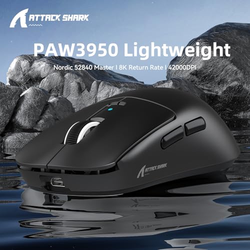 Image of ATTACK SHARK R6 Wireless Gaming Mouse,38G Ultra-Lightweight Trip-Mode 2.4G /USB-C /Bluetooth Mouse Gaming with PAW3950MAX Sensor,42000 DPI,50G Accelerated Speed for PC /Laptop /Mac -Black&Tape