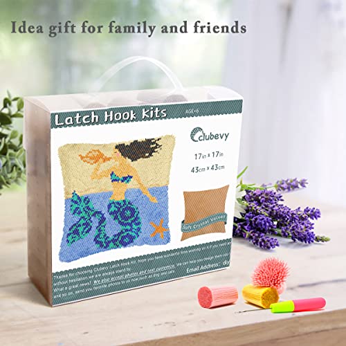 Image of clubevy DIY Latch Hook Kits Pillow Case Embroidery Carpet Set Needlework Pillow Cover Sofa Cushion Cover Craft Kits 17x17 inch (Mermaid)