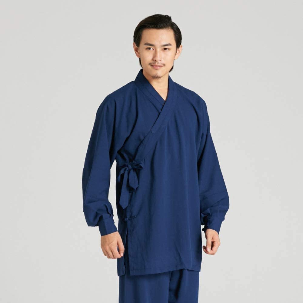 XPF Uniformes De Tai Chi Ropa De Kung Fu De Lino para Hombre Ropa Unisex De Manga Larga para Artes Marciales Uniforme De Taekwondo,Blue-S