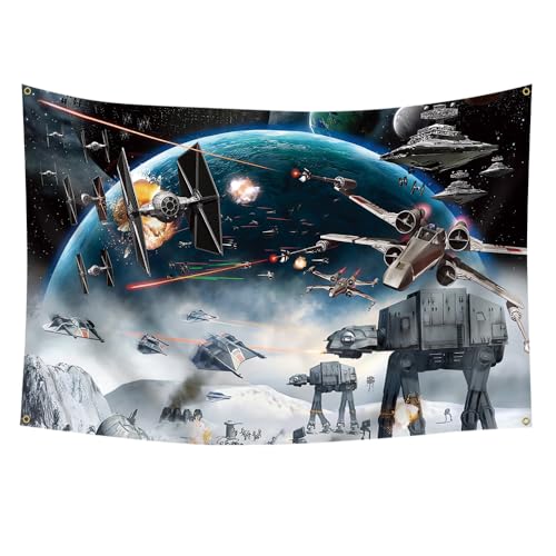 Konern 4x6FT Outer Space Backdrop Galaxy Wars Photo Backgrounds Boys Party Supplies Black Stars Science Fiction Photography Backdrop Kids Birthday Decorations Banner