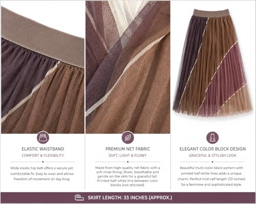 Image of THANYA'S BOUTIQUE Women's Korean Style Midi Skirt | Lightweight Flowy Net Fabric | 33 Inches (Approx) | Pleated Elegant A-Line Flare Skirt | Imported Wear & Casual Outfit for Women & Girls