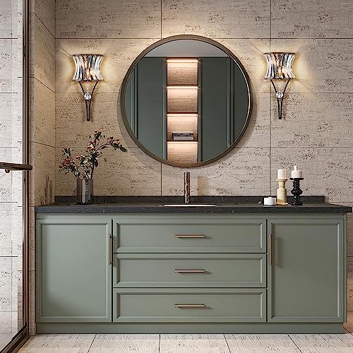 Image of Crystal Wall Sconce 2-Light Black Wall Light Fixture Modern Luxury K9 Crystal Sconces Wall Lighting Elegant Glass Wall Mount Light Indoor for Bathroom Living Room Bedroom Hallway E14 Base