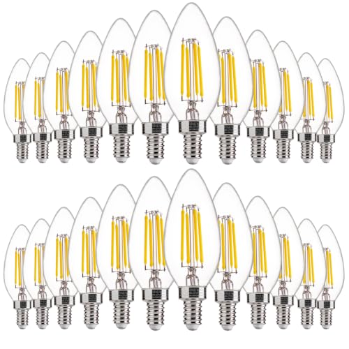 Image of FLSNT B11 LED Candelabra Bulb, Dimmable, 60W Equivalent, 4W 500LM, 4000K Cool White, E12 Base, Clear Candle Light Bulb, Flicker-Free, 24 Pack UL,CA65 Listed.