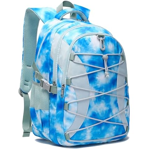 BLUEFAIRY School Backpack for Teens Middle High School Bags for Girls Large Blue Tie-dye Bookbag Large Compartment Mochilas para Niñas Adolescentes Back to School Travel Gifts 18" Sky Blue Cover