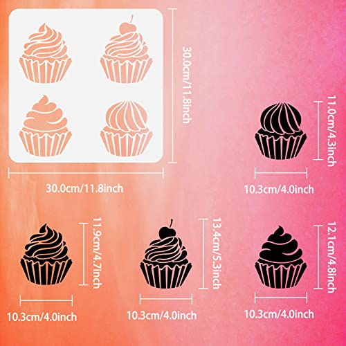 FINGERINSPIRE Cupcake Stencil for Painting 30x30cm PET Hollow Out DIY Cupcake Home Decor Cream Cherry Drawing Stencil Reusable Cake Art Craft Stencils for Wall Cabinet Canvas Bag Paper Decor - Image 2