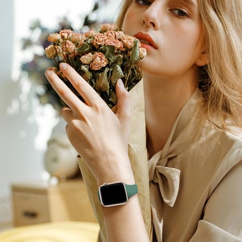 Image of Slim Band Compatible with Apple Watch Bands 38mm 40mm 41mm 42mm 44mm 45mm 46mm 49mm for Women Men,Soft Thin Narrow Silicone Sport Strap Wristbands for iWatch Series 11 10 9 8 7 6 5 4 3 2 1 SE Ultra Pine Green