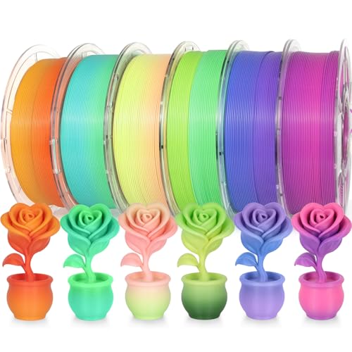 Image of iSANMATE Rainbow Filament Bundle, 3D Printer Filament Rainbow PLA, Color Change Filament Dimensional Accuracy + /- 0.03 mm, 1KG*6 Spool