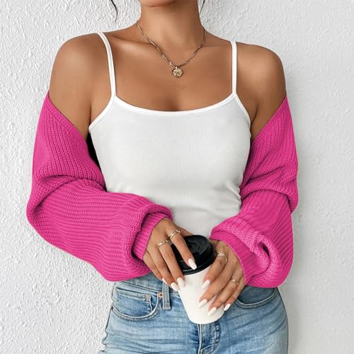 Image of Durio Women Y2K Bolero Shrug Long Sleeve Knit Cropped Cardigan | Stretchy Open Front Sweater with Drop Shoulders, Versatile Style Suits Casual Daily Wear, Travel, Party & Festival Outfits