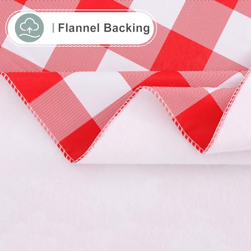 Image of misaya Rectangle Waterproof Vinyl Table Cloth, Buffalo Flannel Backed Tablecloth, Wipeable Plastic Table Cover for Dinner, Kitchen, Outdoor (70 inch x 90 inch, Red and White)