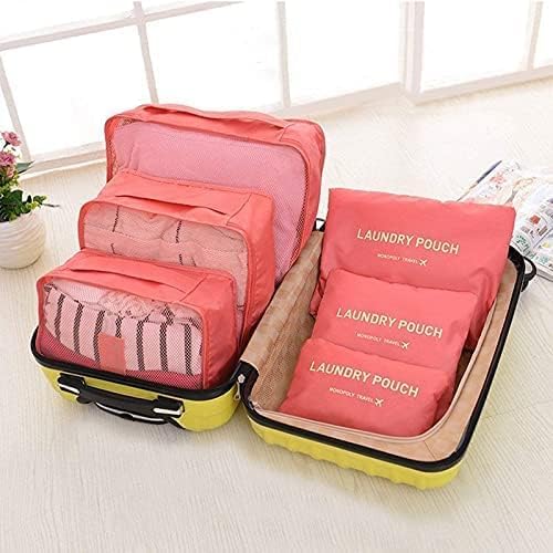 Image of Travel Organizer Pouch Set of 6, Space Saver Packing Cubes for Suitcase, Clothes, Underwear, Socks and Shoes (WATERMELON)
