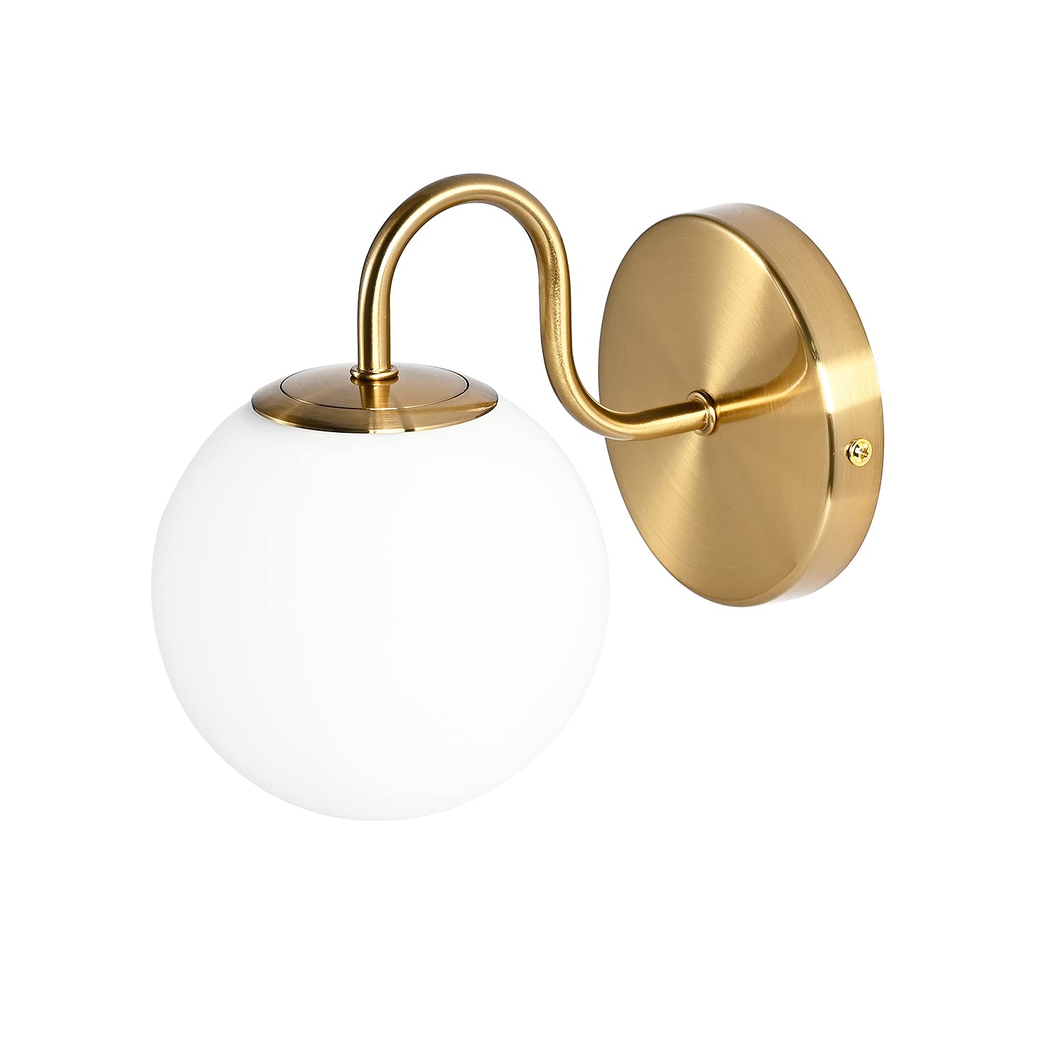 ZHUOER Modern Bedroom Wall Sconce Brushed Brass Indoor Wall Light Fixture Milk White Globe Glass Wall Lamp for Bathroom Kitchen Living Room Vanity