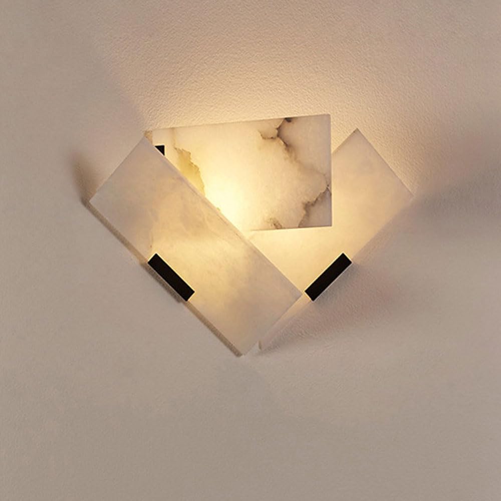 JISHUBO Creative Personality Alabaster Wall Light, Modern Style Natural Marble Wall Lamp, G9 Light Source Hardwired Wall Lamp, Bedroom Living Room Corridor Balcony Wall Mounted Lighting Fixtures
