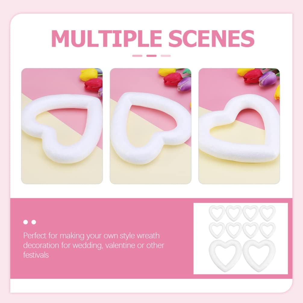 NUOBESTY 10 Pcs Foam Heart Wreath Forms 6.7 Inch Heart Shaped Foam Wreath DIY Supplies for Valentine Wedding Front Door Wall Table Decorations