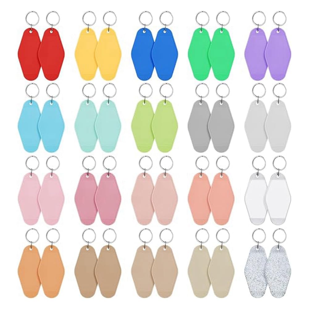 CTRLZS 40 PCS Hotel Keychain Blank with Key Rings, 20 Colors Plastic Rhombus Motel Keychain, Sublimation Keychain Blanks Easy Install Easy to Use