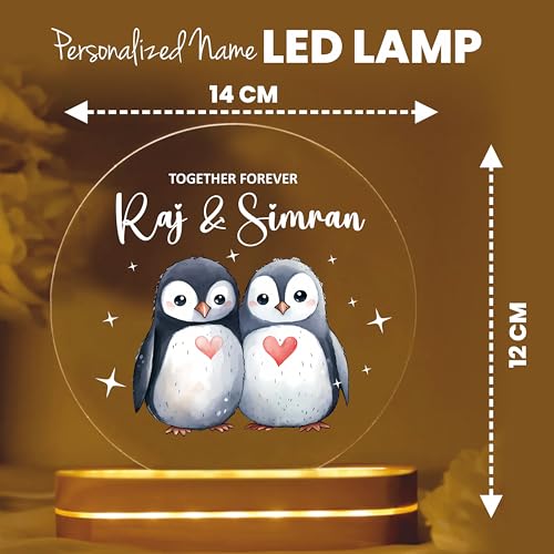Image of PRINTHUA Plastic Personalized LED Night Table Lamp with Custom Name,Unique Gift for Women,Men,Kids,Girlfriend,Boyfriend,Husband,Wife,Perfect for Birthdays,& Special Occasions (Cute Penguin),Black