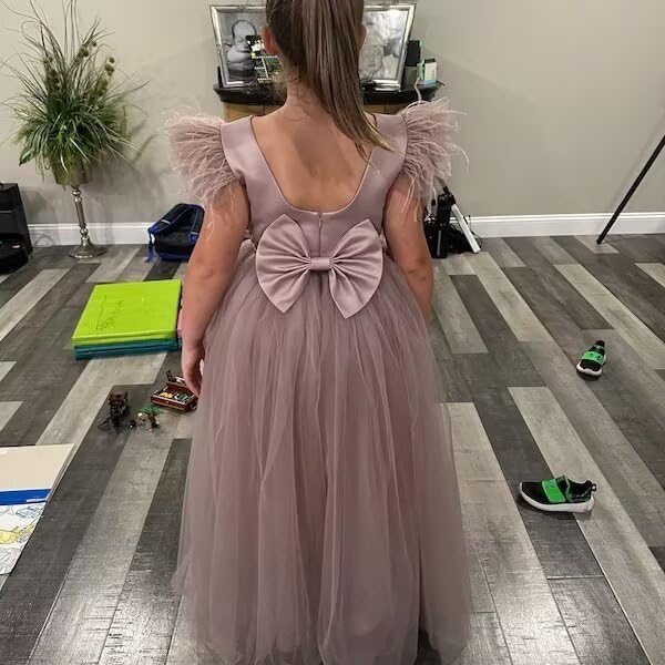 Elegant Puffy Tulle Flower Girl Dress Ruffle Sleeve First Communion Dresses Formal Party Princess Gown TJ254