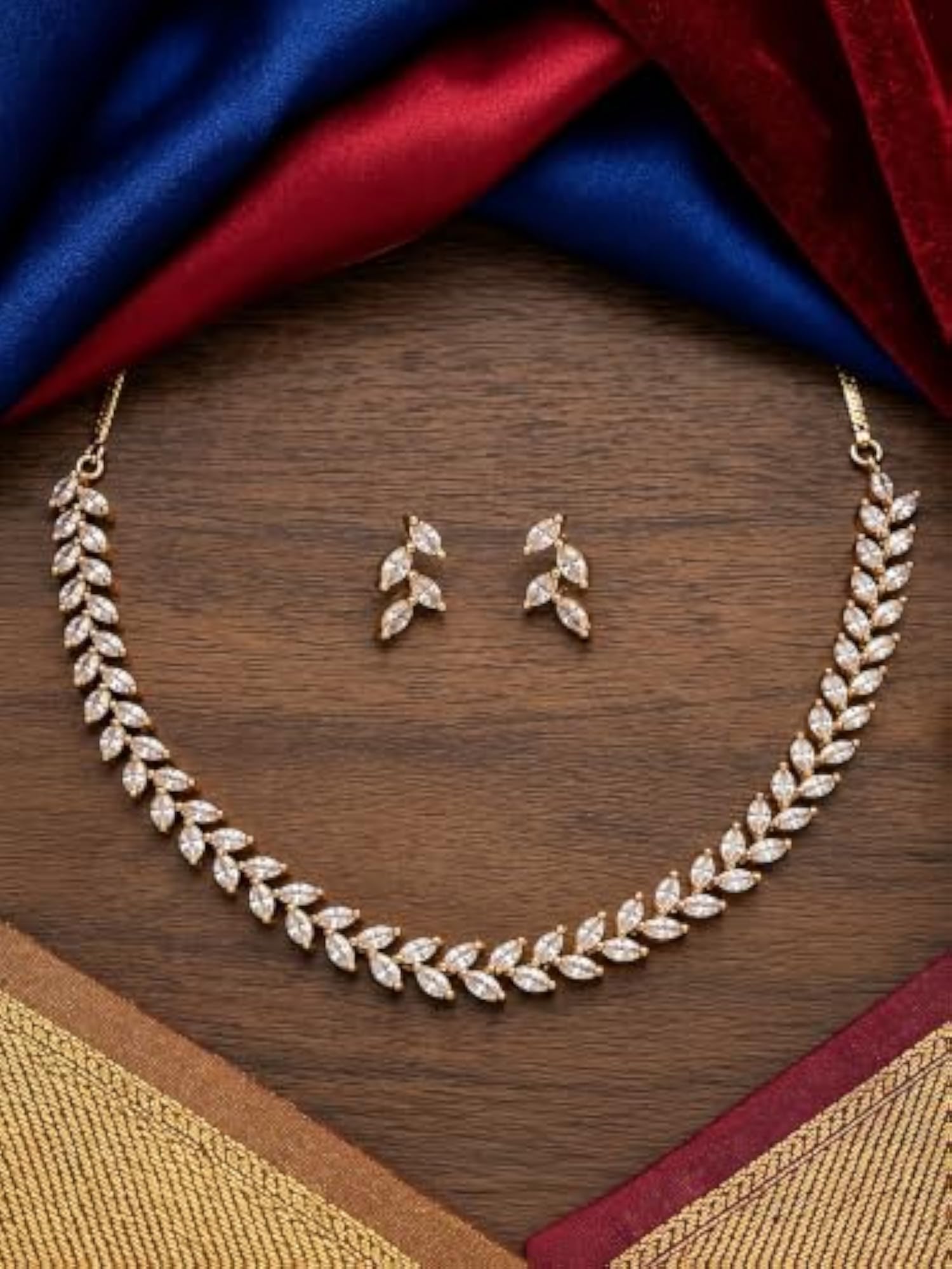 Gold Plated White American Diamond Pear Drop Necklace & Earrings Set