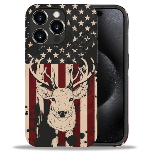 ZHEGAILIAN iPhone 15 Pro MaxpP[XAWhite Deer American Flag 15 Pro Max 2 in 1VR~bNXn[hPCP[XAϋv̂ϏՌیfUC