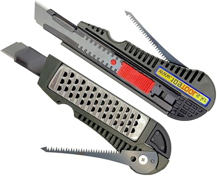KL100 Drywall 4-in-1 Multi-Tool Utility Knife with Premium Leather Pouch Integrated Rasp, Keyhole Saw & Tape Hook Professional 18mm SK-2 Cutting Tool