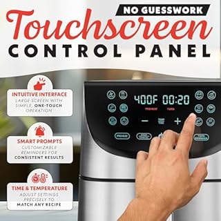 Gourmia Air Fryer - 8 Qt Extra Large Capacity, FryForce360º, Digital Display with 12 Presets, Roast, Bake, Broil, Dehydrate, Dishwasher Safe Accessories, Stainless Steel