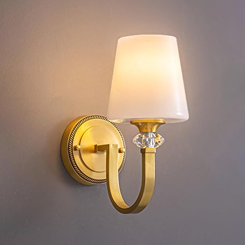 Vintage Brass Wall Sconce Glass Shade Bathroom Vanity Light Fixture Modern E26E27 Base Hardwire Living Room Bedroom Hallway Lighting(Gold)