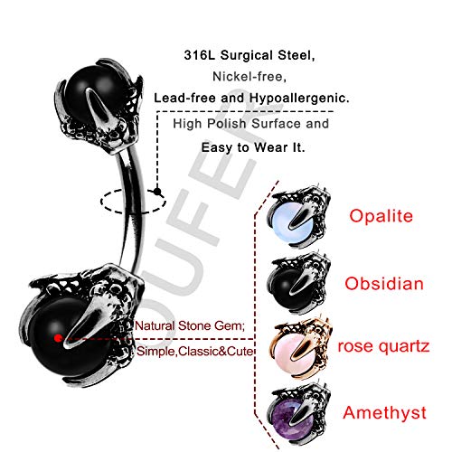 OUFER Claw Belly Button Rings 14G Surgical Steel Navel Piercing Jewelry Dragon Claws Holding Natural Stone Navel Belly Ring4