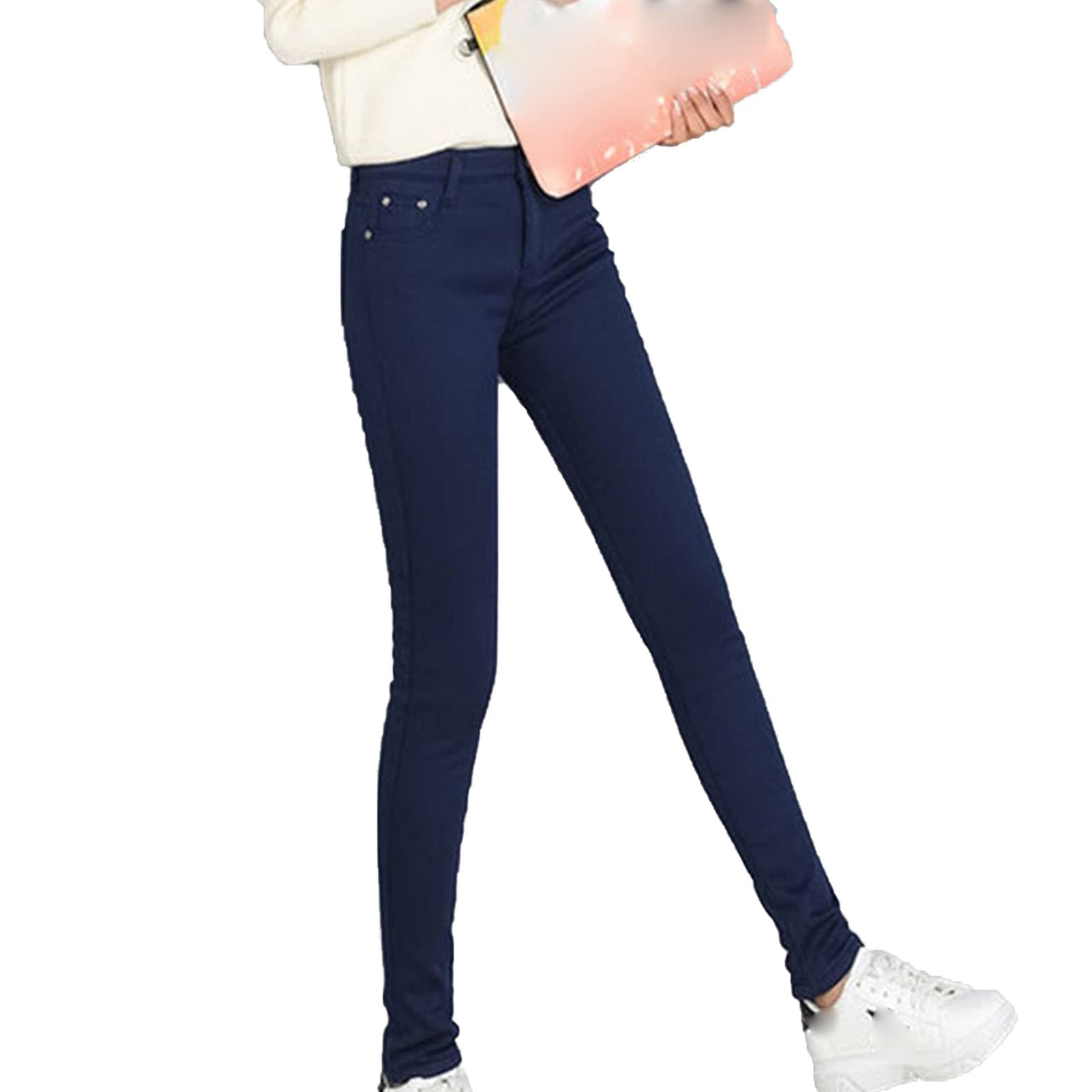 Maiyifu-GJ Women's Winter Warm Fleece Lined Jeans Slim Fit Thermal Pencil Denim Pants Skinny High Waisted Tapered Jean (Dark Blue 2,32)