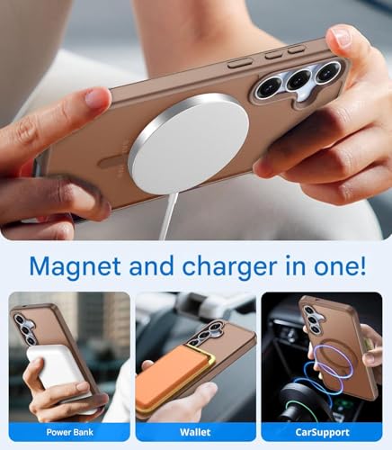 Image of Elzzi Magnetic Magsafe Case for Samsung Galaxy S25 FE 5G Cover, Compatible with MagSafe Translucent Matte Hard PC + TPU Hybrid Back Cover, Slim Shock-Resistant Protective Case (Desert)