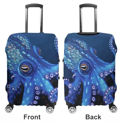 Blue Octopus Luggage Cover, Washable Elastic Suitcase Cover Protector Fit 18-32 Inch Luggage3