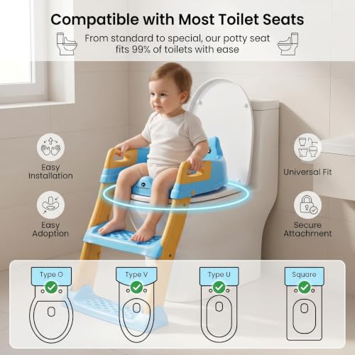 Image of StarAndDaisy Potty Training Seat - Potty Seat for Kids 1-5 Years /Ladder Baby Potty Seat /Chair with Comfortable Soft Cushion, Anti-Skid Legs, Handles & Splash Guard