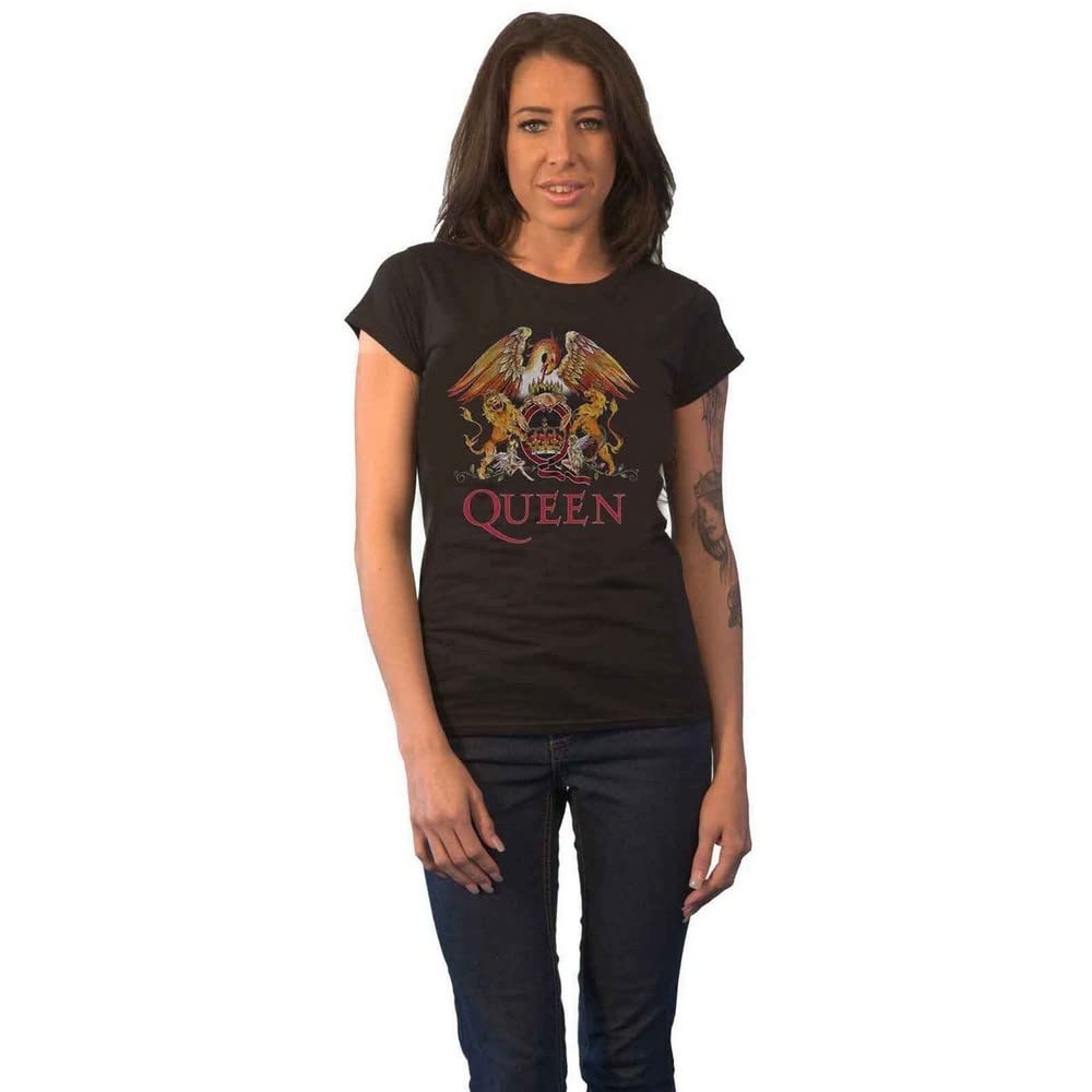 Rock Off Women's Black Queen - Classic Crest - T-Shirt - Cotton - Size Xs - Officially Licensed Merch