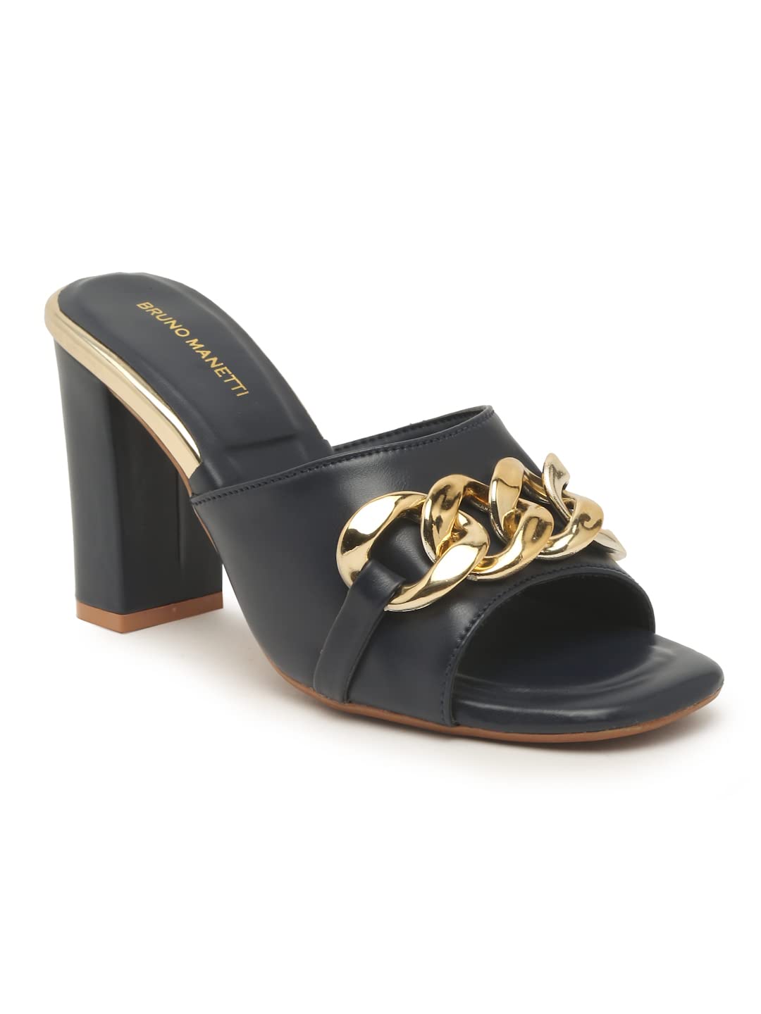 Bruno Manetti womens Navy Slipon Back Open Upper Golden Chain Heel Sandal (B09YD74G6L) Amazon Price History, Amazon Price Tracker