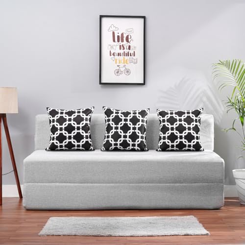 Image of Convertible Fabric Sofa Cum Bed | Foldable Double Foam & Washable Cover with Cushions | Modern Design Use Living Room & Guest Room (Silver-Multi-Chain, 5X6 Ft)