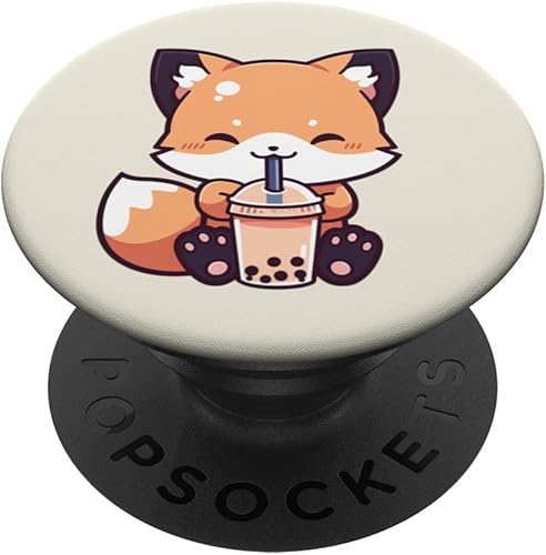 Miniatura 1 de Lindo Fox Drink Boba Milk Tea Kawaii Anime Fox Bubble Tea PopSockets Intercambiable PopGrip