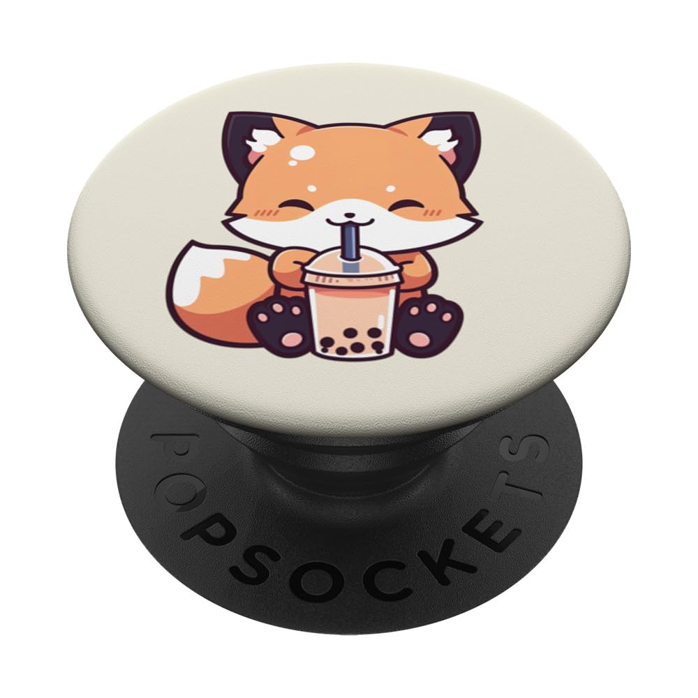 Cute Fox Drink Boba Milk Tea Kawaii Anime Fox Bubble Tea PopSockets Swappable PopGrip