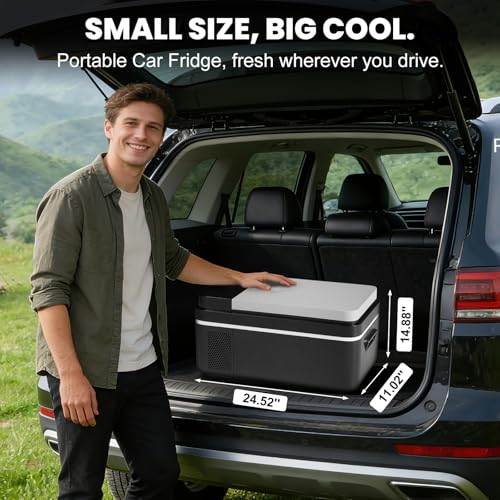 Image of OLIXIS Portable Car Refrigerator, 21QT Single-Zone Electric Cooler for Vehicles, -4℉-68℉ Freezer Smart Control via Bluetooth with Car Battery Protection, Child Lock, 12 /24V DC & 100-240V AC Powered