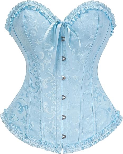 Demays Corset Tops for Women Bustier Shapewear Lingerie Lace Tied Renaissance Overbust Corset Push Up Bodysuit (UK Alpha L Regular Regular Light Blue)