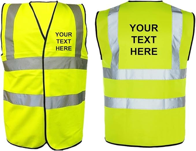 PROSTYLE SPORTS Customised/Personalised Hi vis-viz High Visibility Reflective vest/waistcoat Printed safety high visibility vest with your text (Hiviz Orange (Printed Front & Back), Medium)