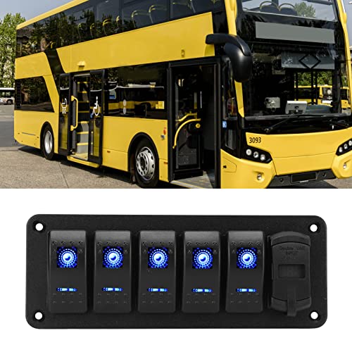 Panneau d'interrupteurs à bascule 5 gangs double USB voltmètre LED accessoire bateau - 2
