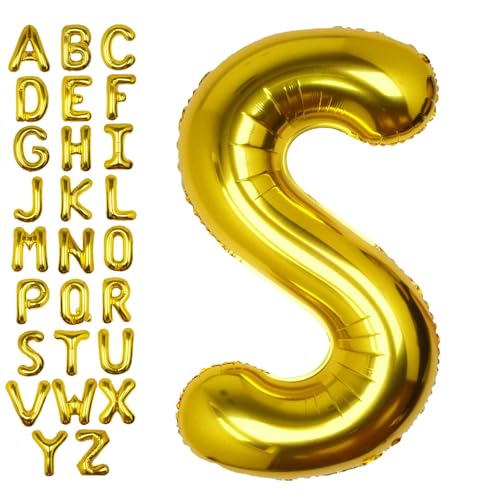 Image of 40 Inch Gold Letter S Balloon Big Foil Helium Letter Balloons A-Z | Giant Large Mylar Party Balloon for Birthday Party Decorations