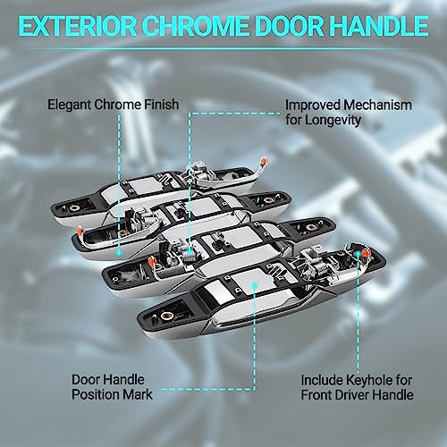 Exterior Chrome Door Handle - Compatible With 2007-2013 Chevy Avalanche, Silverado, Suburban, Tahoe, Gmc Sierra, Yukon, Cadillac Escalade Pickup Truck Suv - 4 Pcs Front Rear Driver & Passenger Side #TOP5